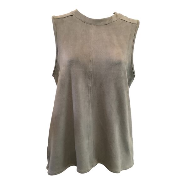 PAPER CRANE WOMEN’S FAUX SUEDE GRAY SLEEVELESS BACK ZIP TOP S NWT - Picture 1 of 8
